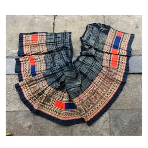Vintage tribal handwoven batik hand dyed indigo hemp ,silk,cotton fabric table runner in the north of Vietnam
