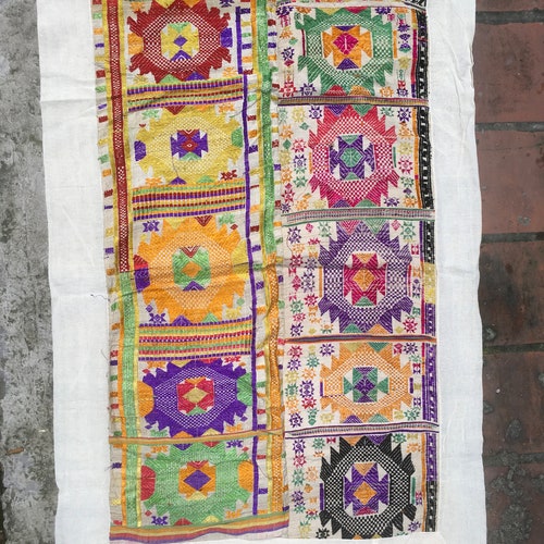 Vintage tribal White deals Thai textile blanket in Nghe An area,center of Vietnam