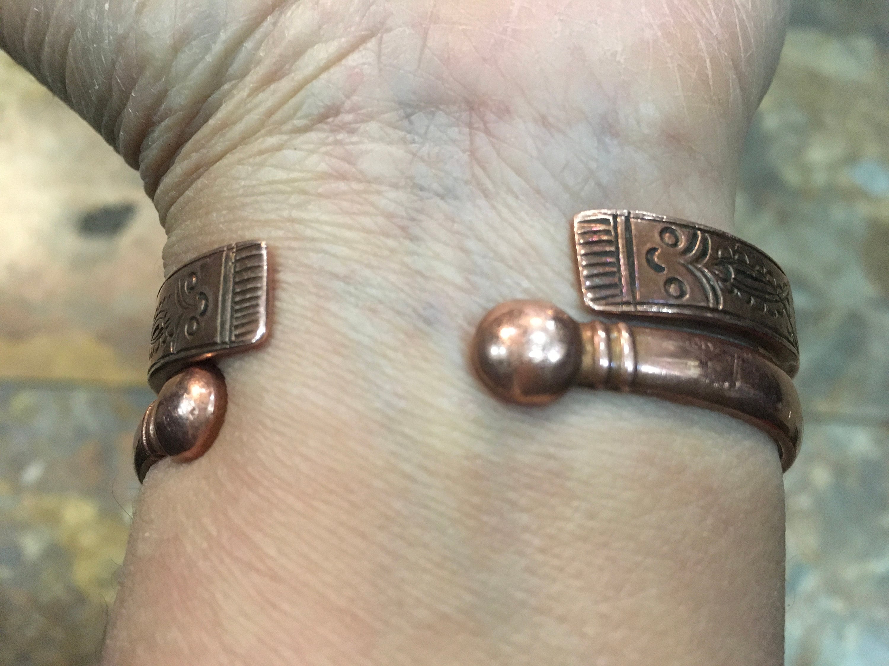 Vintage Tribal Red Dao Metal Bronze Bracelet in Lao Cai Area,north