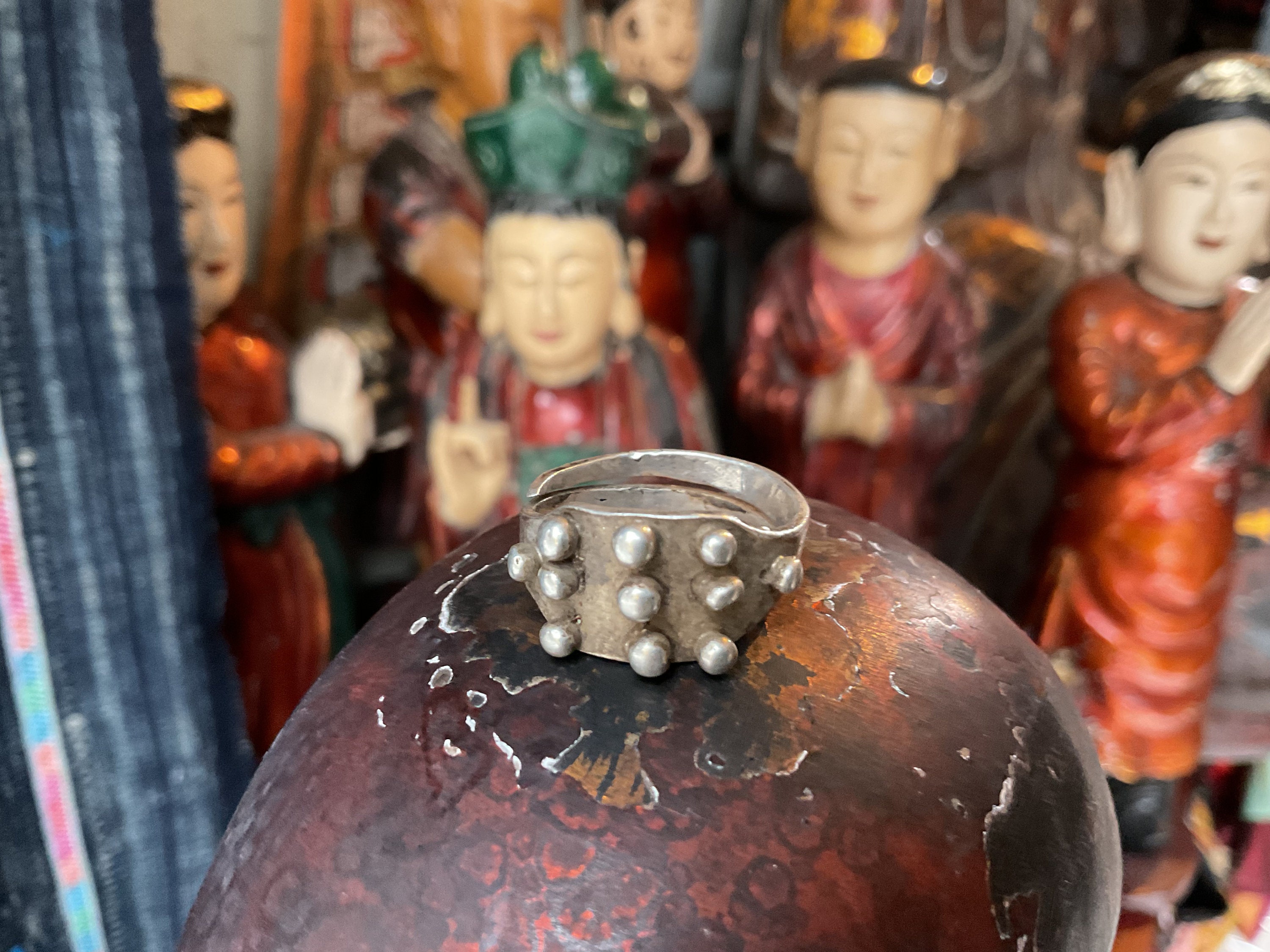 Vintage Hmong tribal silver metal ring in the north of Vietnam