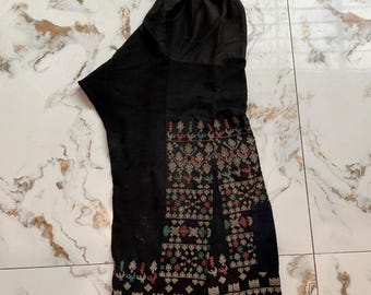 Vintage tribal Black Dao women trousers in SinHo area,Vietnam