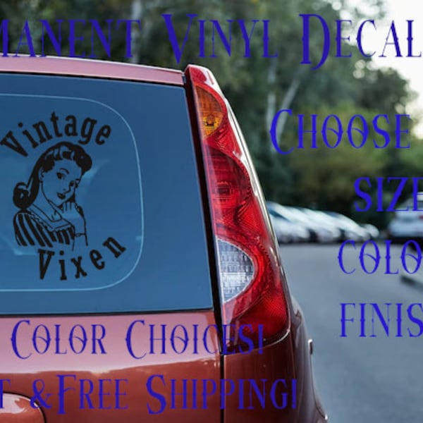 Unique "Vintage Vixen" Retro 1950s Rockabilly Woman - Car Decal - Matte, Glossy, Holo, Chrome!  - Windshield Window Sticker - 30 Colors!