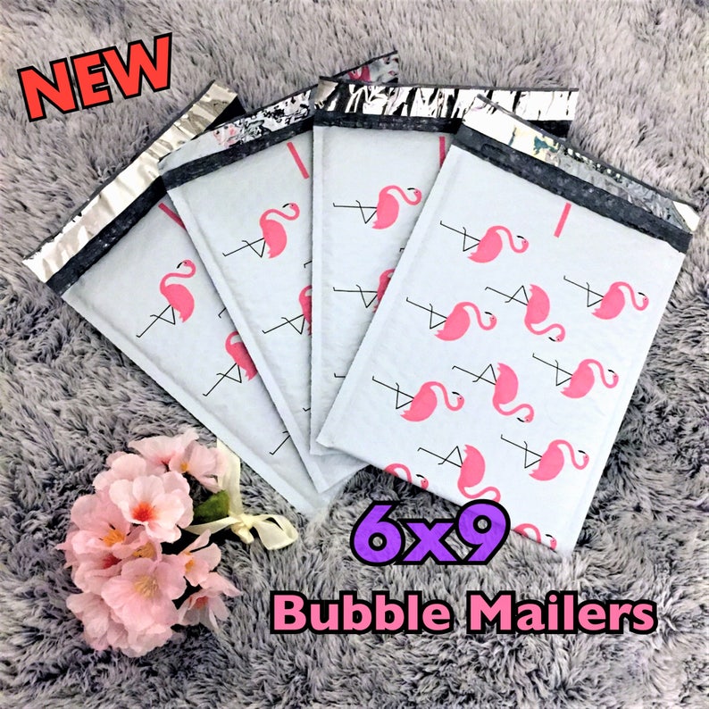 10 Pcs PINK FLAMINGO 6x9 Bubble Mailer Self Seal Adhesive Envelope Protective Color Padded Shipping Supply Mailer Plastic Lightweight Sturdy