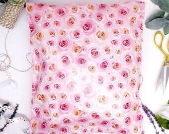 5 - 15 Pcs - 14x17 LARGE - Pink Roses - Designer Poly Mailer Shipping Mailers Water Resistant Shipping Tear Proof Lightweight Self Seal