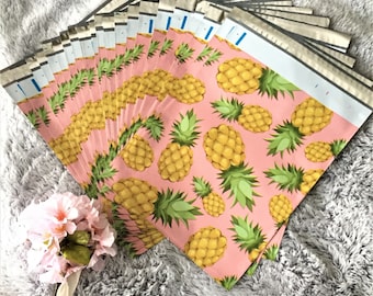 100 Pcs - 10x13 ( Pineapple ) Designer Poly Mailer Shipping Mailers Water Resistant Shipping Tear Proof Lightweight Self Seal Adhesive