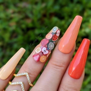 Fruit accent Press-on nails transparent summer colors apple strawberry watermelon orange banana lime kiwi B045 B122 B179 B176 B177 image 1