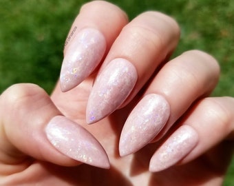 Quartz nude Press on nails - false nails - Holographic - Coffin Stiletto Almond Oval Round - Long Medium Short NRG