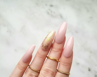 Rose Nude Press-on nails with a Gold foil - Any shape - Reusable manicure - Coffin Stiletto Almond Oval Round false nails NRG