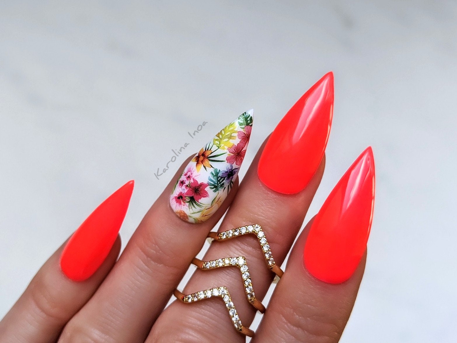 Vivid Red Fluorescent Nail Art