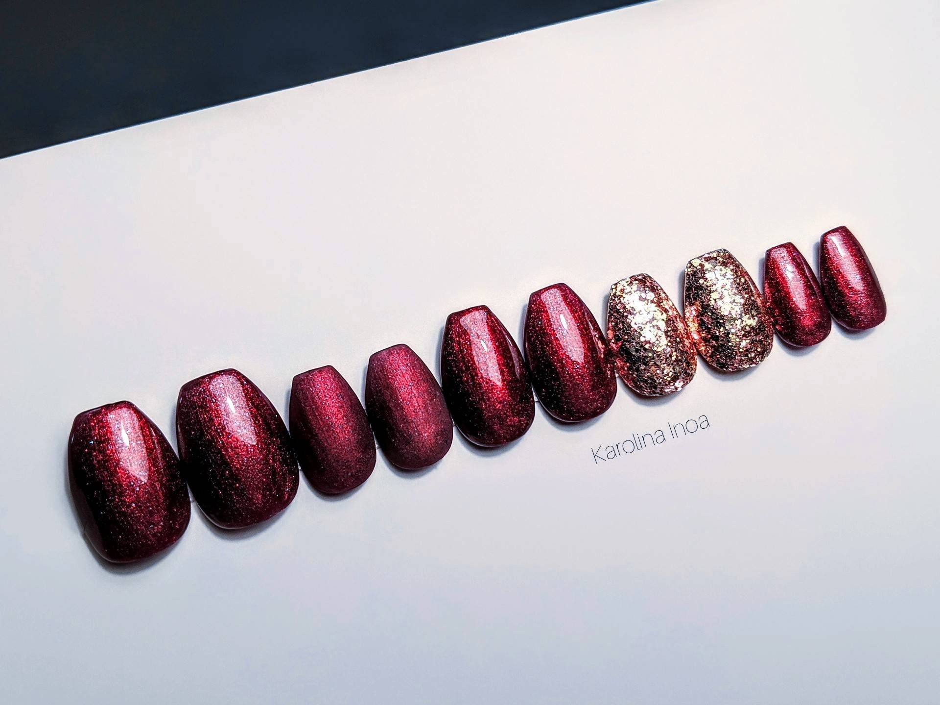 Red Press On Nails Rose Gold Accent Any Shape Reusable Etsy