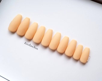 Nude Matte Press on nails - Any shape - Reusable - Coffin Stiletto Almond Oval Round false nails - Glue or nail tabs included NTB