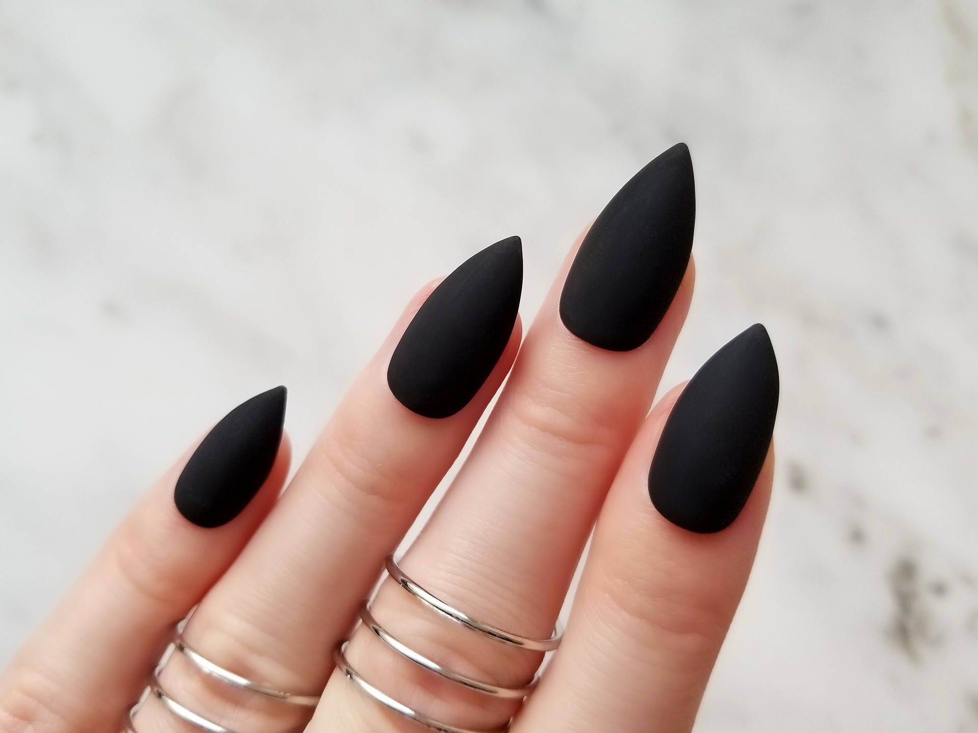 Classic matte black press on nails - Any shape - Nail glue or nail tabs - C...