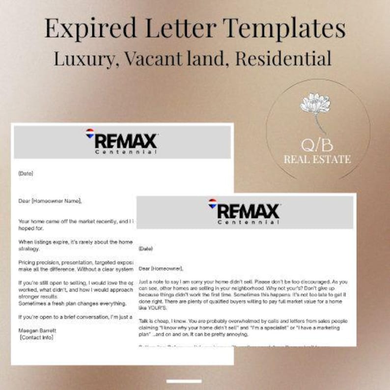 Sample Expire Photo Writing Expired Listing Letter Template Bundle | Realtor Prospecting Letters ...