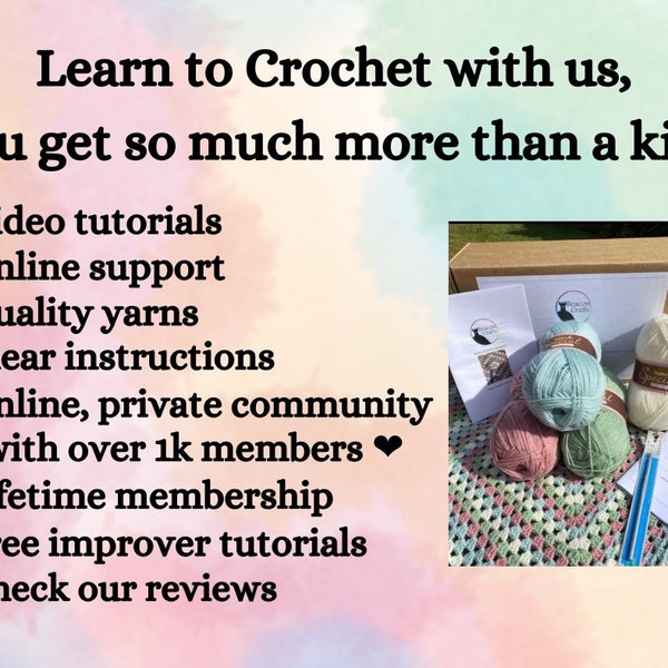 Learn to Crochet, Beginners Crochet Kit, starter box with instructions. Fully supported workshop box. New hobby. Basic crochet with support.