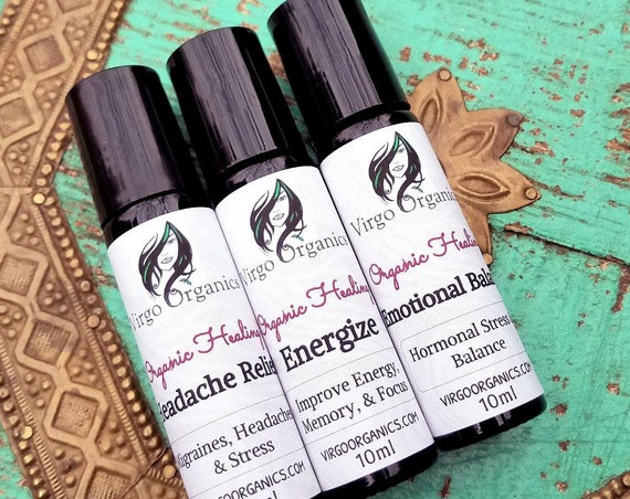 Organic Essential Oils - Roll-On  / 6 Therapeutic Blends / Anxiety, Sleep, Headaches, Colds, Balance, Energy, & More!