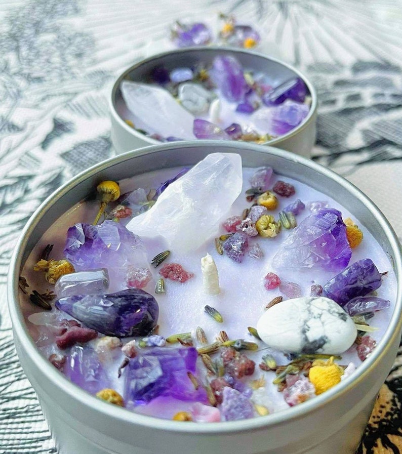 Healing Herbal Crystal Candle / Calming Energy / Relaxation / Etsy