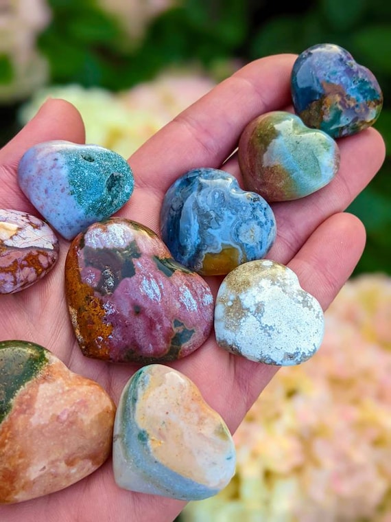 Natural Ocean Jasper Hearts / High Quality Palm & Pocket Stones / Crystal Healing / Chakra Stone / Meditation Crystal / Beautiful Colors