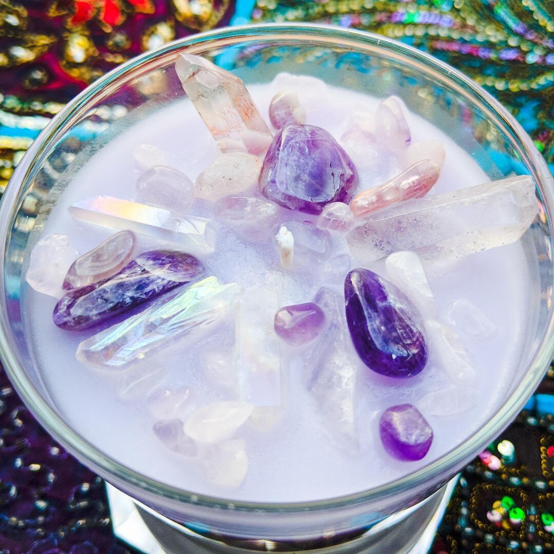 Soy Crystal Infused Candle 12 oz Choose Your Crystals Etsy