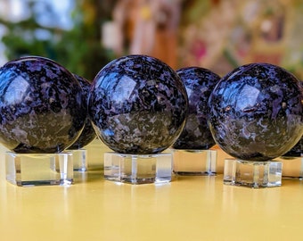 Indigo Gabbro Crystal Ball + Stand / Mystic Merlin Stone / High Quality with Flash! / Meditation Stone for Intuition & higher consciousness