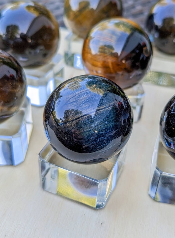Natural Blue Tiger Eye Crystal Ball + Stand / High Quality Sphere / Crystal Energy / Meditation Stone