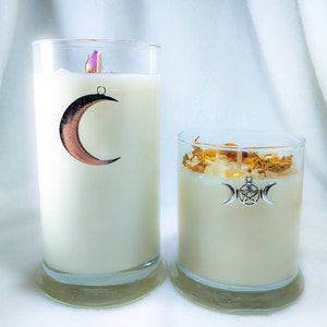 Moon Goddess Herbal Candles / Customizable! / Soy Wax / Essential Oil / Real Crystals / Keepsake Charms / 5 Different Sizes Available!