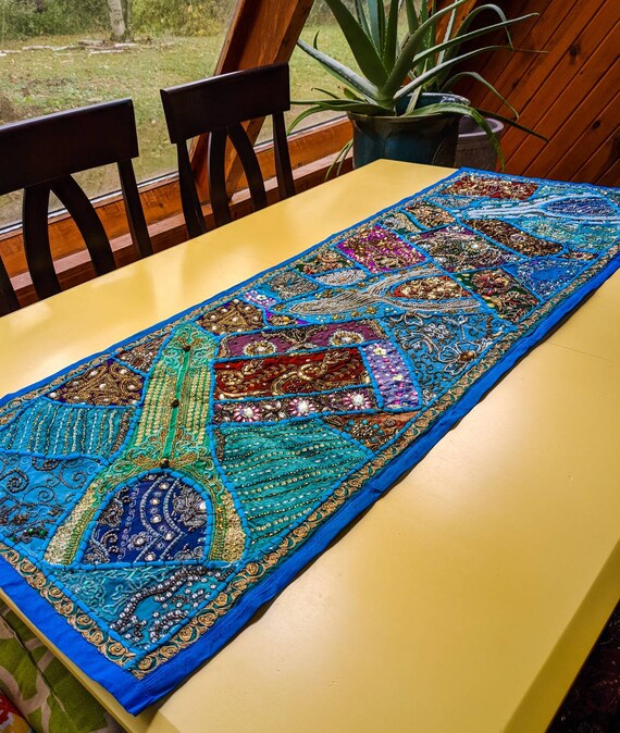 Beaded Sari Tapestry / Wall Decor / Table Runner Decor / Alter Decor / One of a Kind / Bohemian Decor / Stunning Patchwork & Colors!