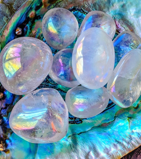 Angel Aura Quartz Palm Stone / Large Tumble / Rainbows / Crystal Healing / Meditation Stone / Chakra Crystal / Pure White Light Energy