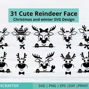 Reindeer face svg bundle. Reindeer cute and happy christmas design . Svg png eps dxf paper cut file template for cricut and silhouette