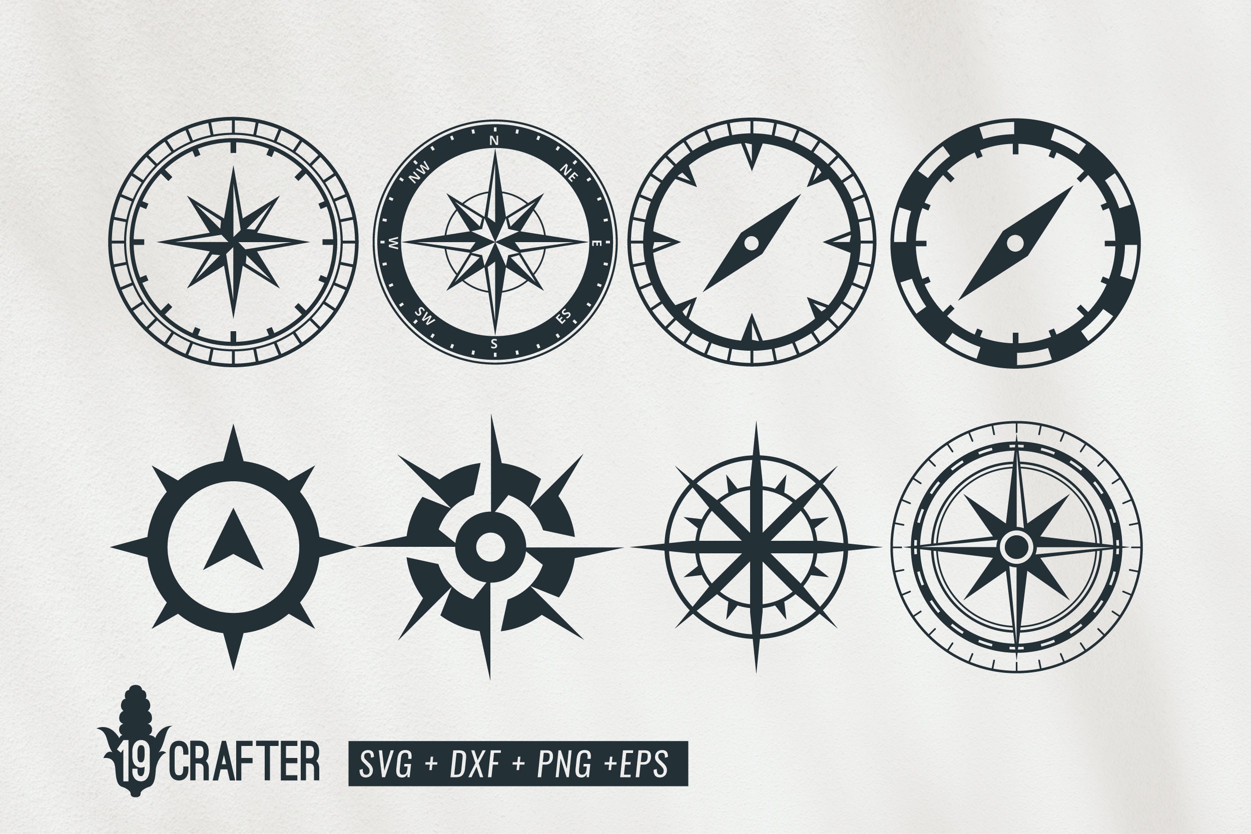 Fancy Compass Rose - Silhouette - Scrapbook - Vinyl Cutter - Engraving -  SVG design - Craft Files (Digital Download)