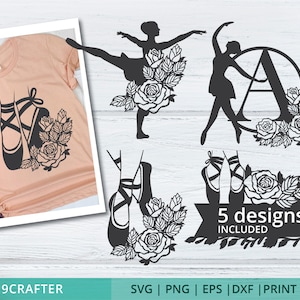 Ballett svg Bündel. Ballett Alphabet svg. Ballerina Alphabet Monogramm Rahmen. svg png eps dxf Papierschnittdatei für Cricut Design Space