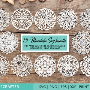 Pacchetto SVG Mandala, taglio carta decorazione mandala, clipart modello mandala, file di taglio carta SVG PNG eps DXF per cricut e silhouette