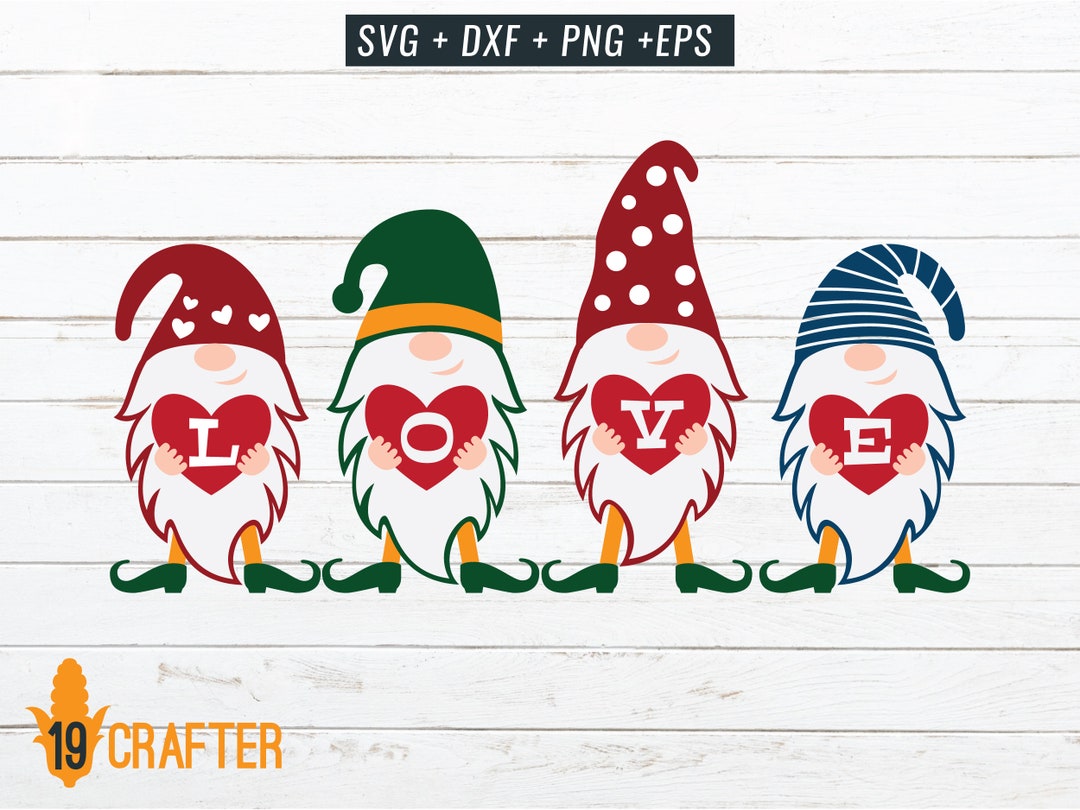 Four Gnomes Love Valentine Svg Eps Png Dxf File Cutting File Cricut ...