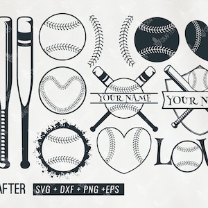 Pakiet Baseball SVG | Baseball Stitches svg | Baseball ball Monogram SVG. Plik z skrzyżowanym kijem baseballowym do cricut, cameo i sylwetki