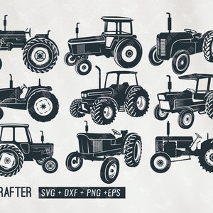 tracteur svg bundle, tracteur de ferme svg, tracteur de qualité de détail, vieux tracteur de tracteur vintage vecteur svg eps png dxf fichier pour cricut, camée de silhouette