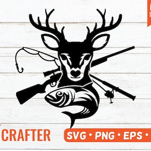 Hunting SVG / Deer Head SVG / Split name monogram Fishing SVG / Cut File Cricut / Dad hunter svg. Hunter Fisherman family sign board svg