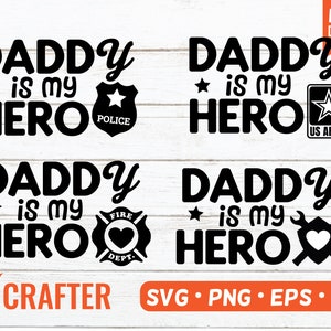 Papai é meu pacote SVG de herói. Papai polícia svg. Papai bombeiro svg. Papai exército svg. Construtor de pai svg. Presente de camisa pai filho filha. arquivo cricut