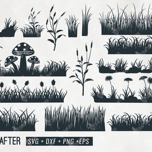 grass svg bundle, garden grass svg, grass field svg, flower grass, mushroom grass field svg png dxf eps file for cricut, cameo silhouette