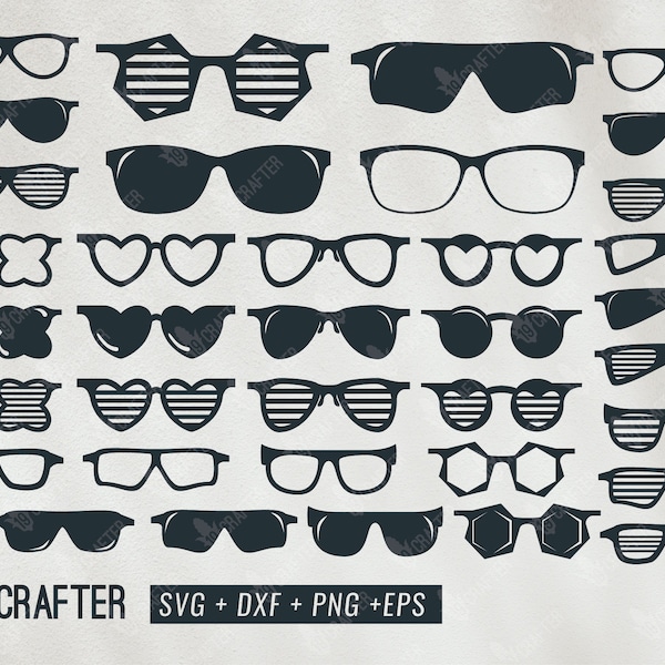 glasses svg bundle, heart glasses, nerd glasses, cool rock glasses silhouette vector svg png dxf eps file for cricut, silhouette cameo