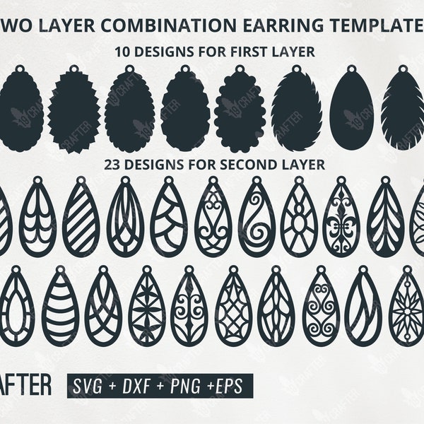 tear drop earring svg bundle, two layered earring template, earring clipart, tribe earring svg png dxf eps cricut file, silhouette cameo