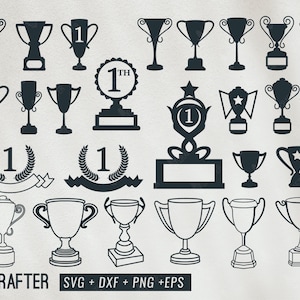Trophäe Auszeichnung Svg Bundle, Trophäe Preis Svg, Nummer eins Trophäe, Champion Trophäe Medaille Auszeichnung Svg Png Dxf Eps Datei für Cricut, Kamee Silhouette