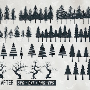 Pino albero svg fascio, clipart albero di pino, pineta, forma di foresta di pini svg png dxf eps file per cricut, silhouette cameo