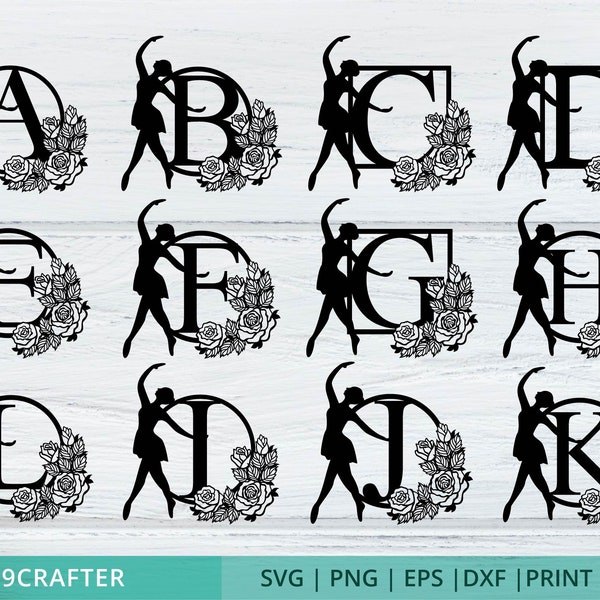 Ballet alphabet svg bundle. Ballerina alphabet letter monogram. Svg png eps dxf paper cut file template for cricut and silhouette