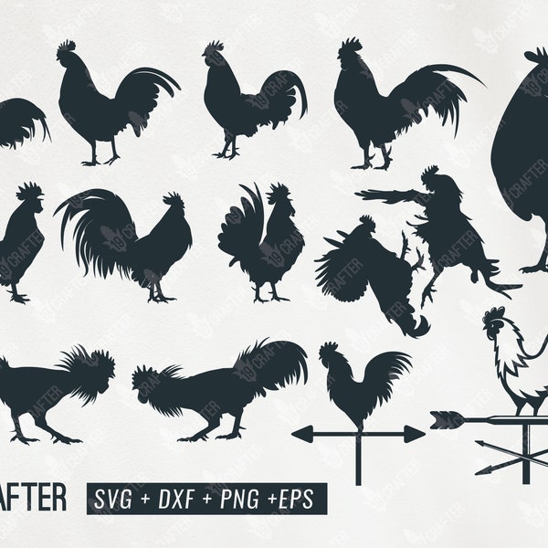 rooster svg bundle, fighter rooster clipart, cock svg, cock weather svg, rooster silhouette svg png dxf eps cricut file, silhouette cameo
