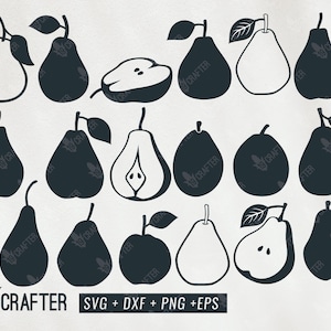 fascio di frutta svg, contorno di pera svg, file taglio pera, pera silhouette vettore svg eps png dxf taglio file per cricut, silhouette cameo
