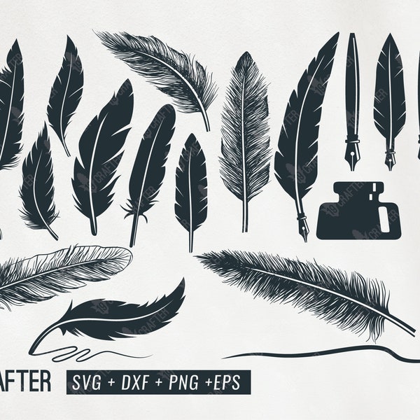 feather svg bundle, feather quill pen, feather clipart, feather fountain pen silhouette svg png dxf eps cricut file, silhouette cameo