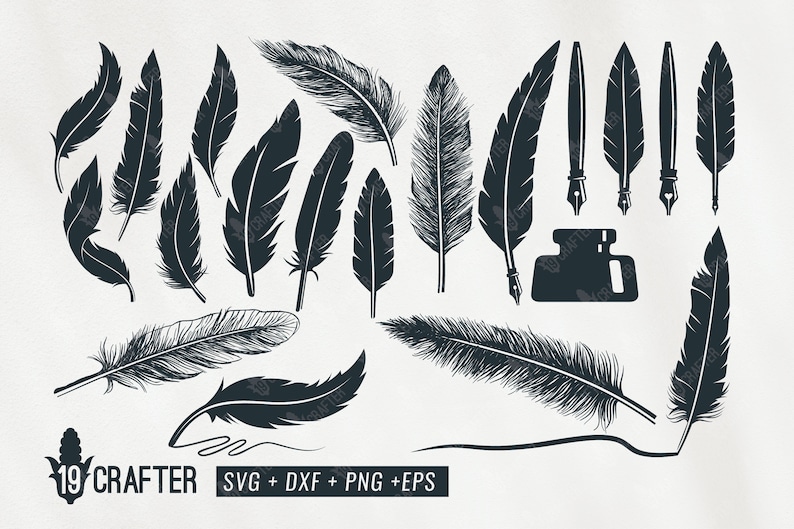 feather clipart feather quill pen feather svg bundle feather fountain pen silhouette svg png dxf eps cricut file silhouette cameo