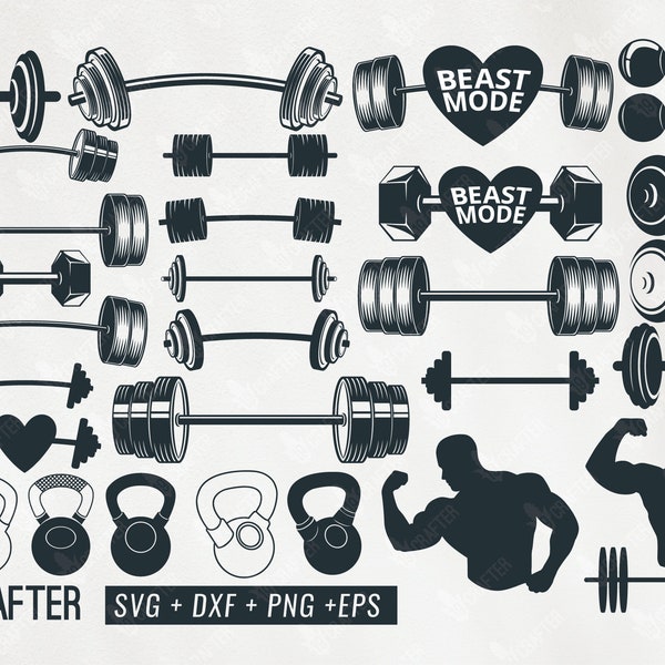 weight barbell set svg bundle, barbell clipart, gym weight lift svg, barbell dumbbell svg png dxf eps file for cricut and silhouette cameo