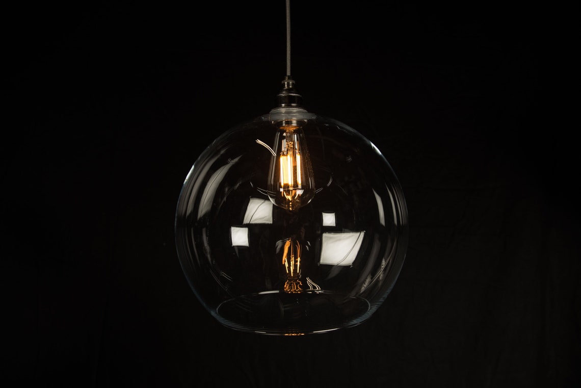 Handblown clear glass ball pendant light 300mm with nickel Etsy