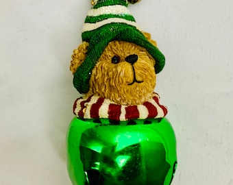 Retired Rare Boyds Bears Christmas Tree Elf Bear Bell Ornament 2" Green Elf or Red Santa Jingle Bell