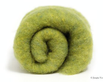 Green-Yellow Wool 50g, Carded Wool, Dyed Wool, Wool for Wet/ Dry Felting, Fibre Batts, Spinning, Craft Supplies, Finnsheep Wool, Finland